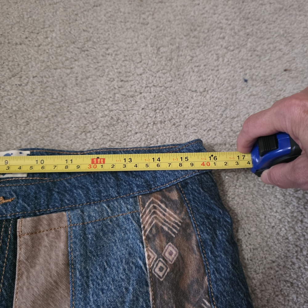 Free People Striped Patchwork Wide-Leg Jeans in Blue and Brown - Picture 5 of 7